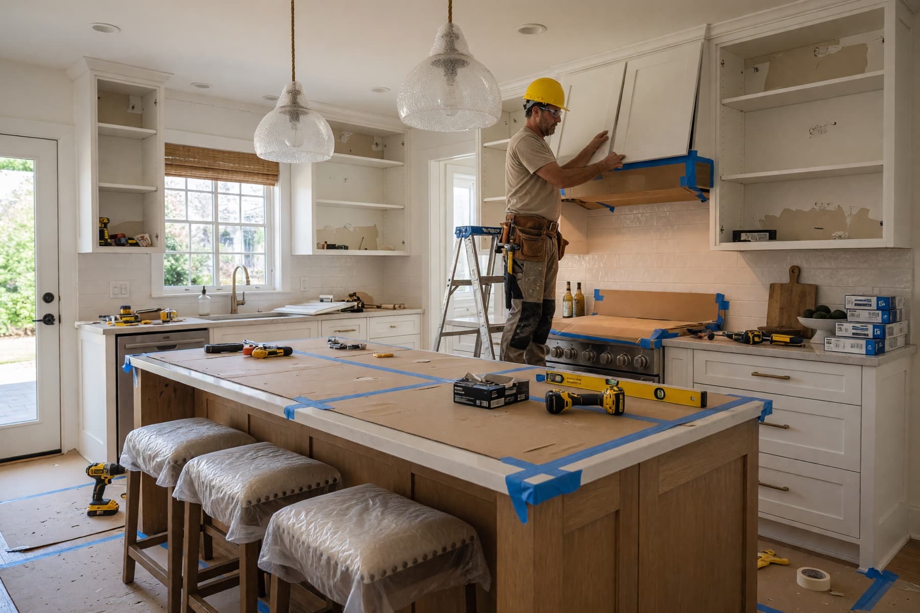 General contractor working during a residential kitchen remodel