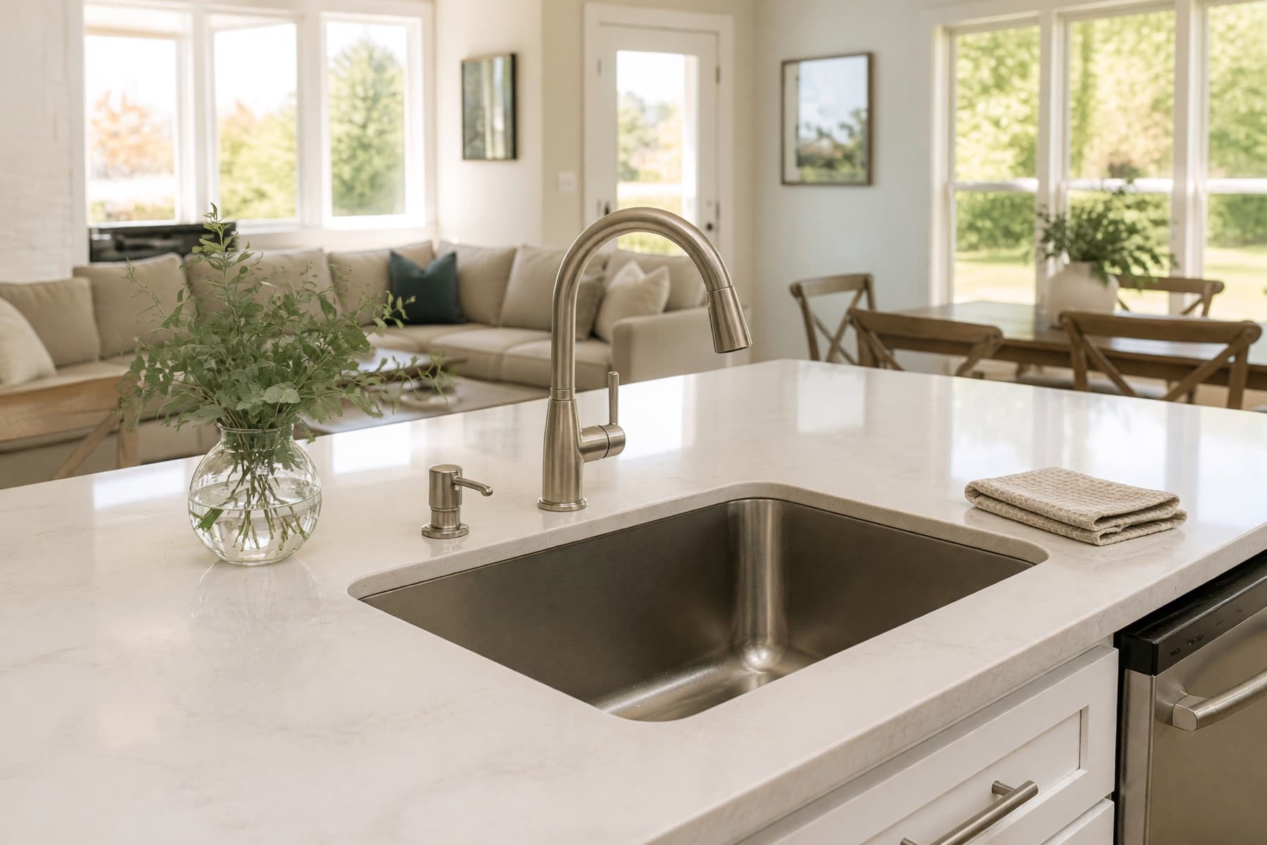 Spotless sink and counter after a house cleaning