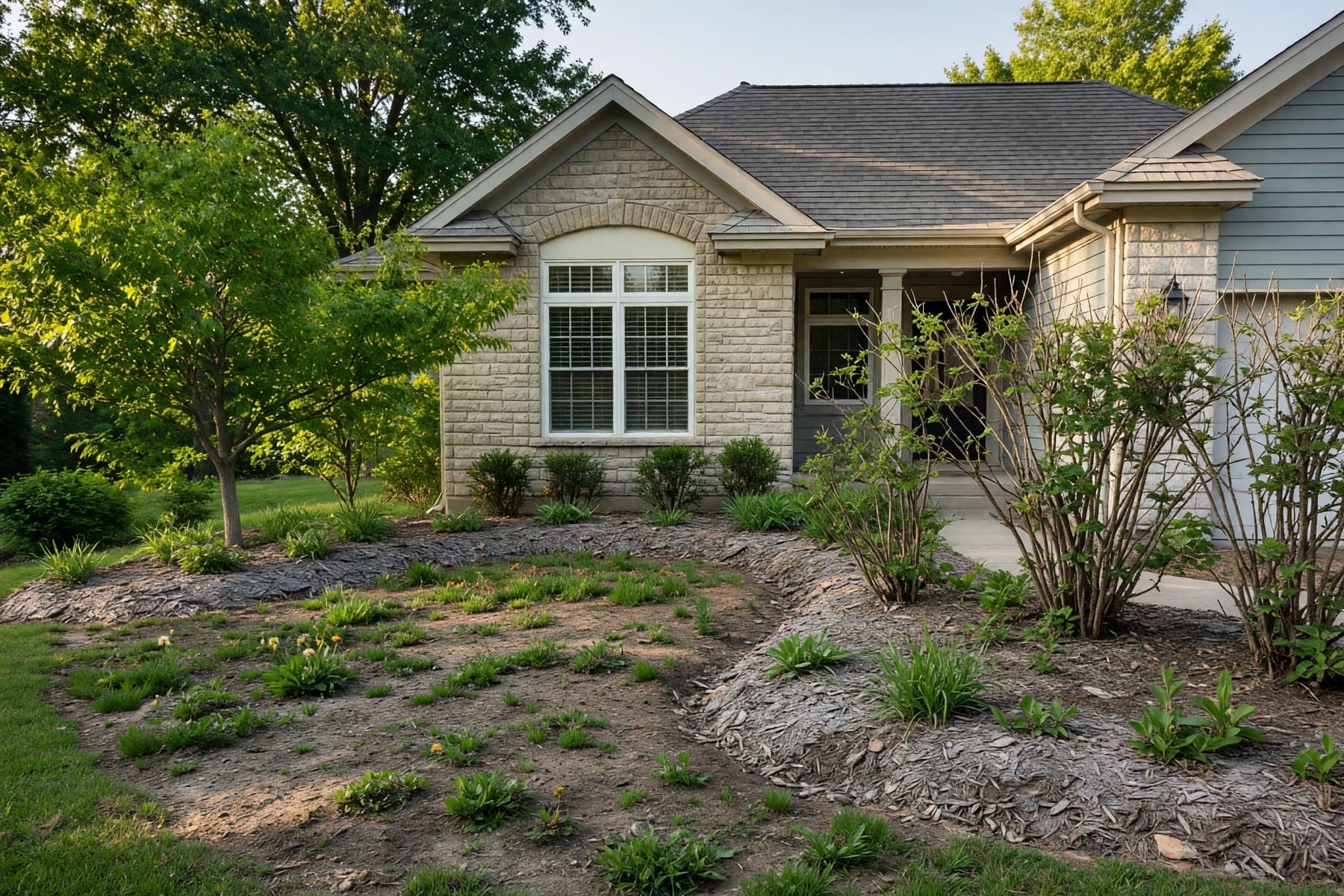 Unfinished front planting bed before landscaping