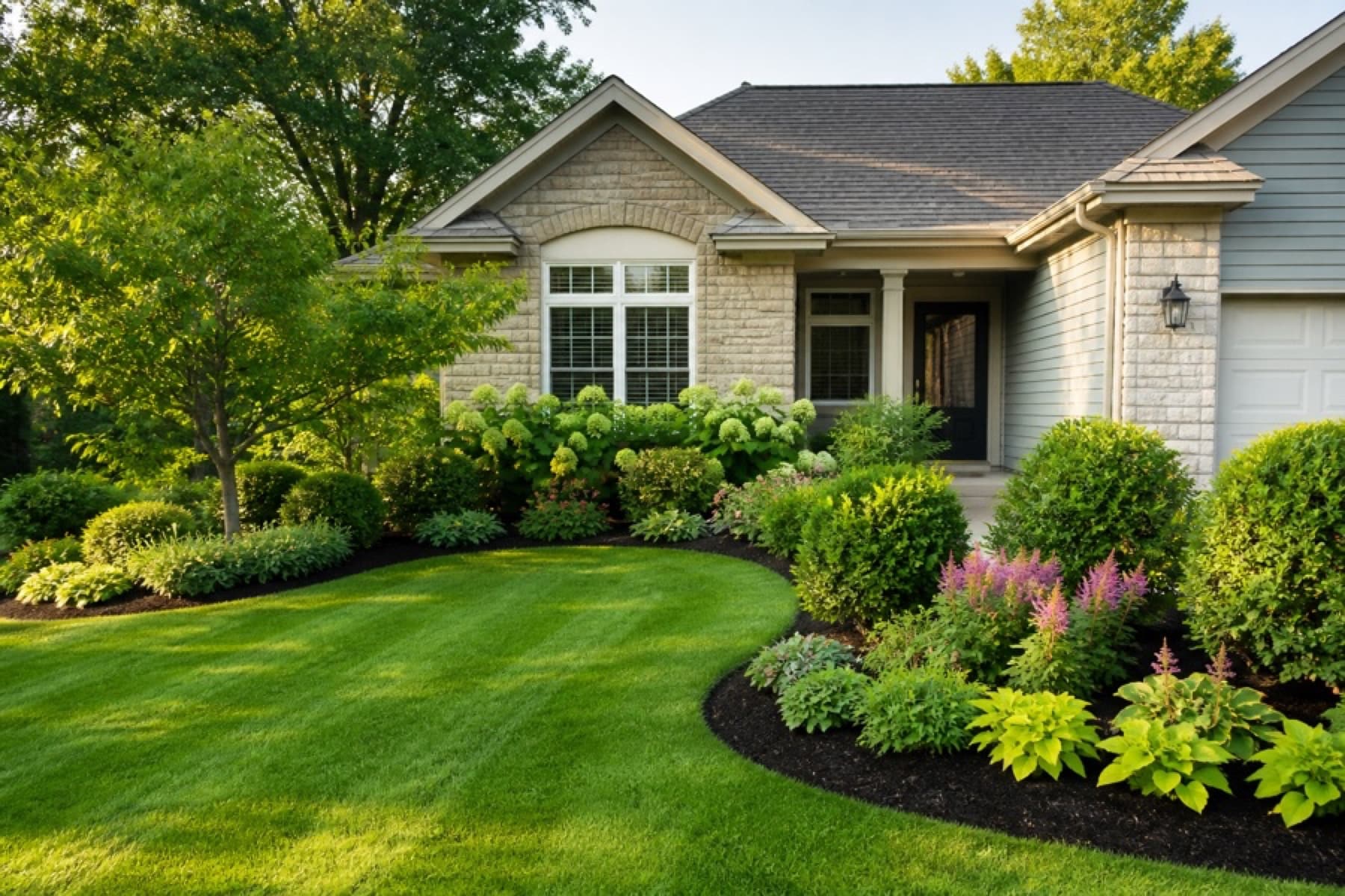 Finished front yard after professional landscaping