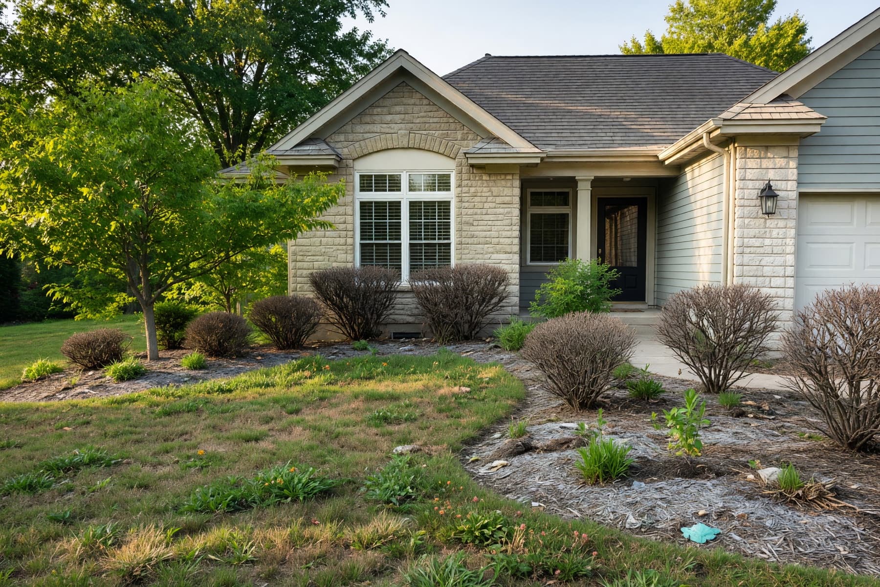 Residential front yard before a professional landscaping project