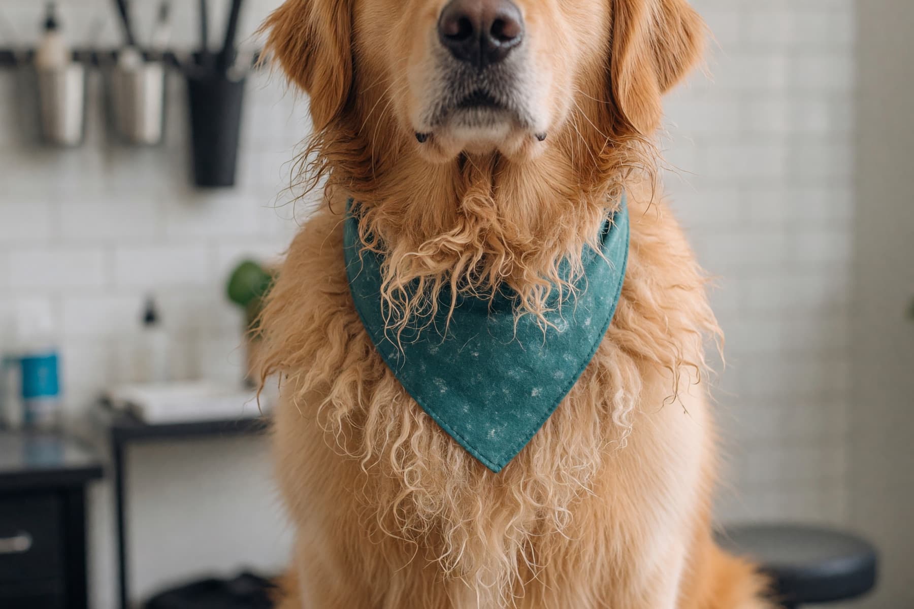 Close view of a golden retriever coat before grooming