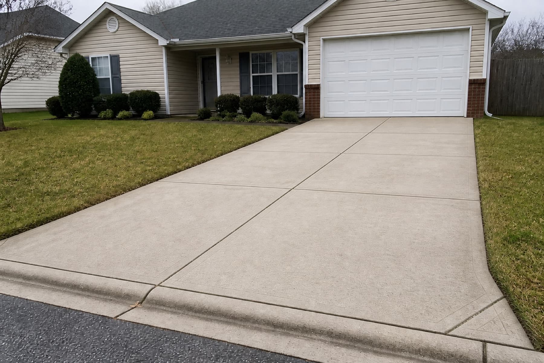 Clean concrete driveway after professional pressure washing